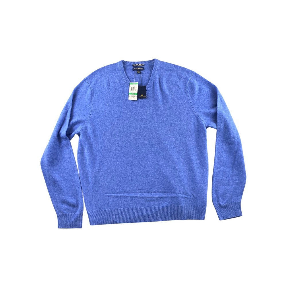 NWT Club Room Estate‎ Cashmere V Neck Sweater Men's Large Blue Pullover